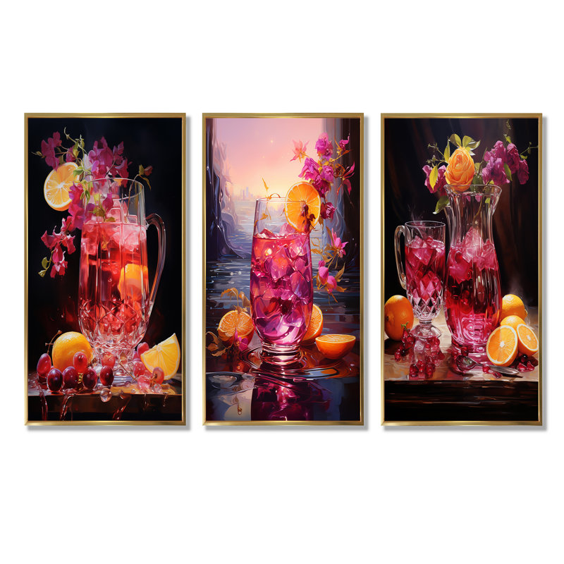 Sangria Sunset Cocktail, Gold Floater Framed, 28" H x 36" W
