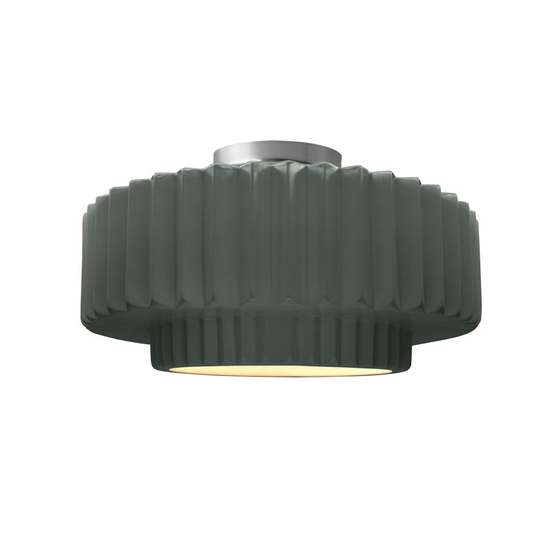 Plafonnier semi-encastré en céramique Dottie, H 7,25 po x l 14,5 po x P 14,5 po, Étain, vert, Nickel brossé