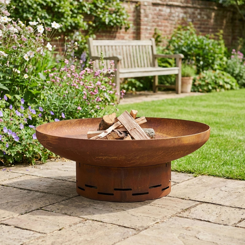 Round Wood Burning Smokeless Fire Pit, 25.5cm H x 70cm W x 70cm D