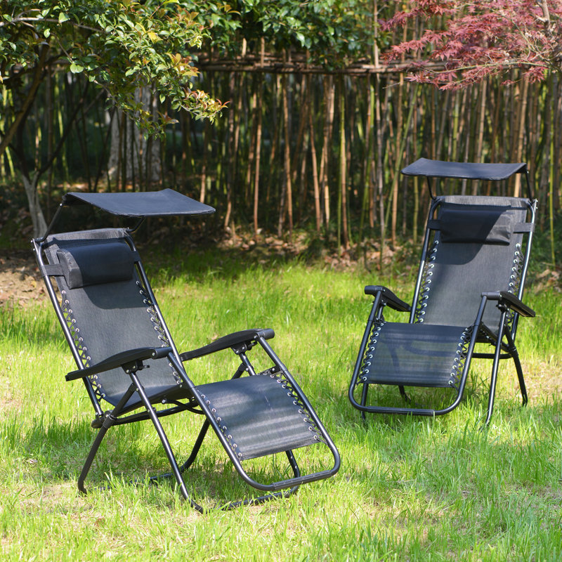 Thialvi 71 cm Long Sun Lounger with Cushions Patio Chaise Lounge, Black