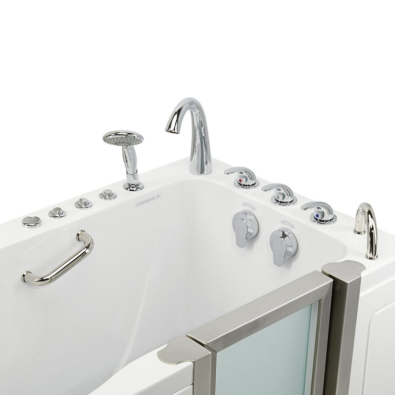 Ella Deluxe 30"x55" Acrylic Air and Hydro Massage Walk-In Bathtub with Right Inward Swing Door, 5 Piece Fast Fill Faucet, 2" Dual Drain