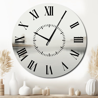 Minimal Misty River Morning Horizon - Rustic Large Metal Wall Clock