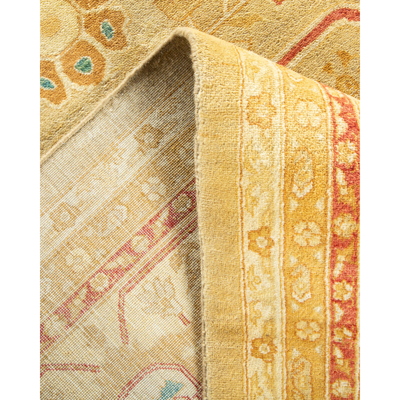 Tapis traditionnel doré noué à la main de conception unique 8 pi 1 po x 10 pi 7 po Keller