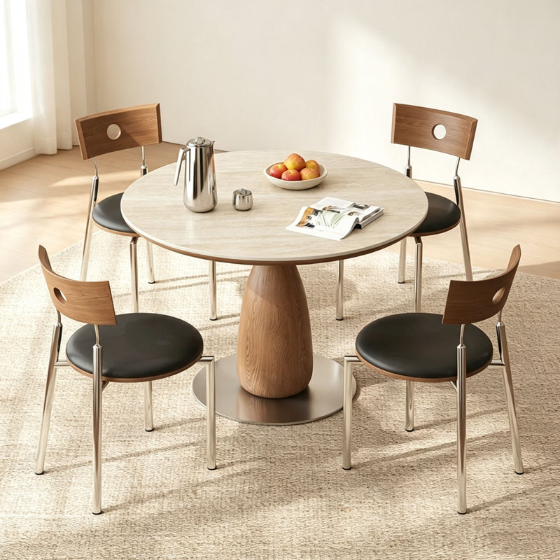 Table en pierre frittée crème, 29.5" H x 51.2" W x 51.2" D, 5