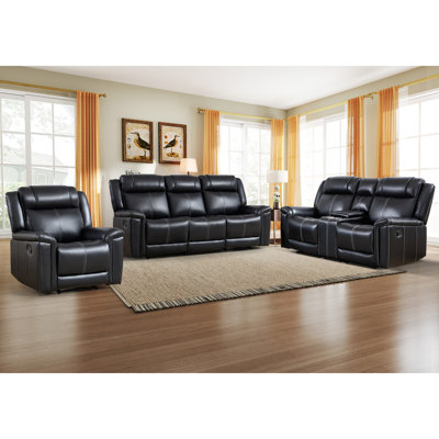 3 - Piece Contemporary Faux Leather Manual Reclining Living Room Set With Storage & Independent Recline