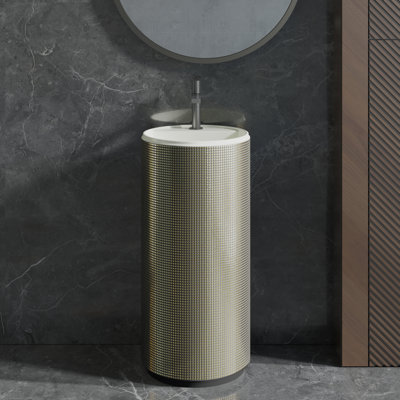 Chloe 34'' Tall Round Bathroom Pedestal Sink Solid Surface Pedestal Sink
