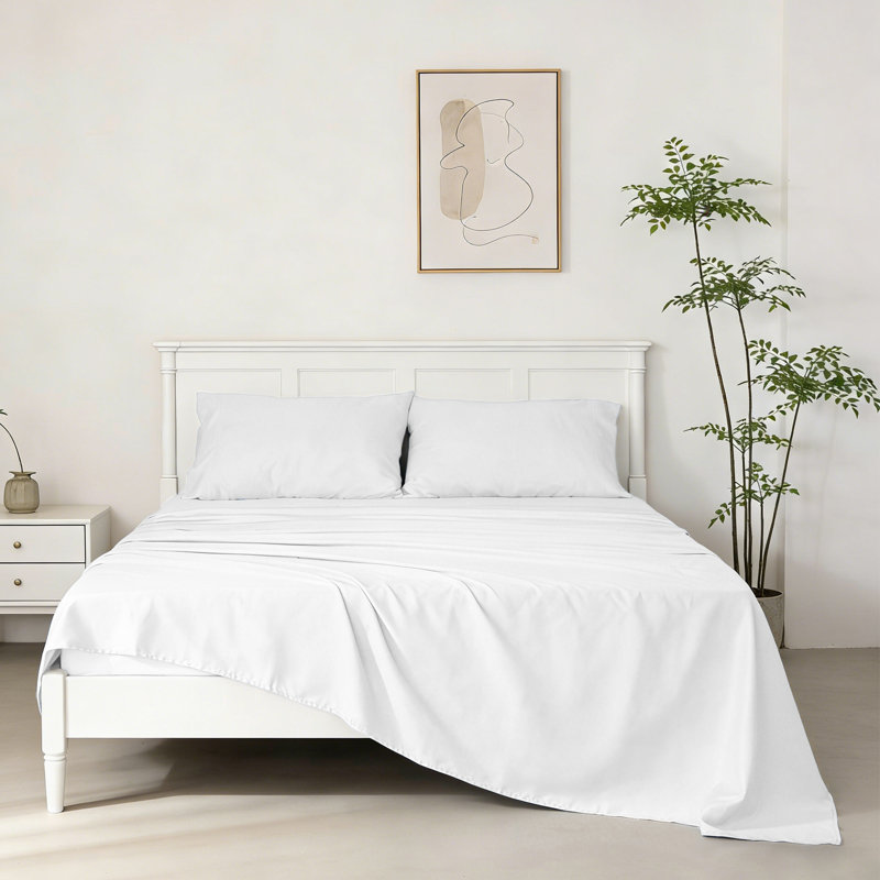 Ensemble de draps en satin de coton 220 fils avec housse de coussin doux - Basics by Wayfair ™, Blanc