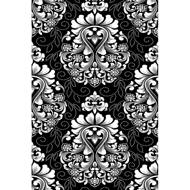 Tapis damassé en polyester tissé à la machine en noir et blanc, Rectangle 1 pi 8 po x 2 pi 7 po