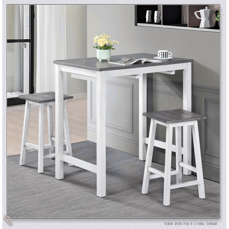 Ensemble de comptoir compact 3 pièces avec tabourets suspendus, facile à nettoyer et peu encombrant pour les petites cuisines et les appartements