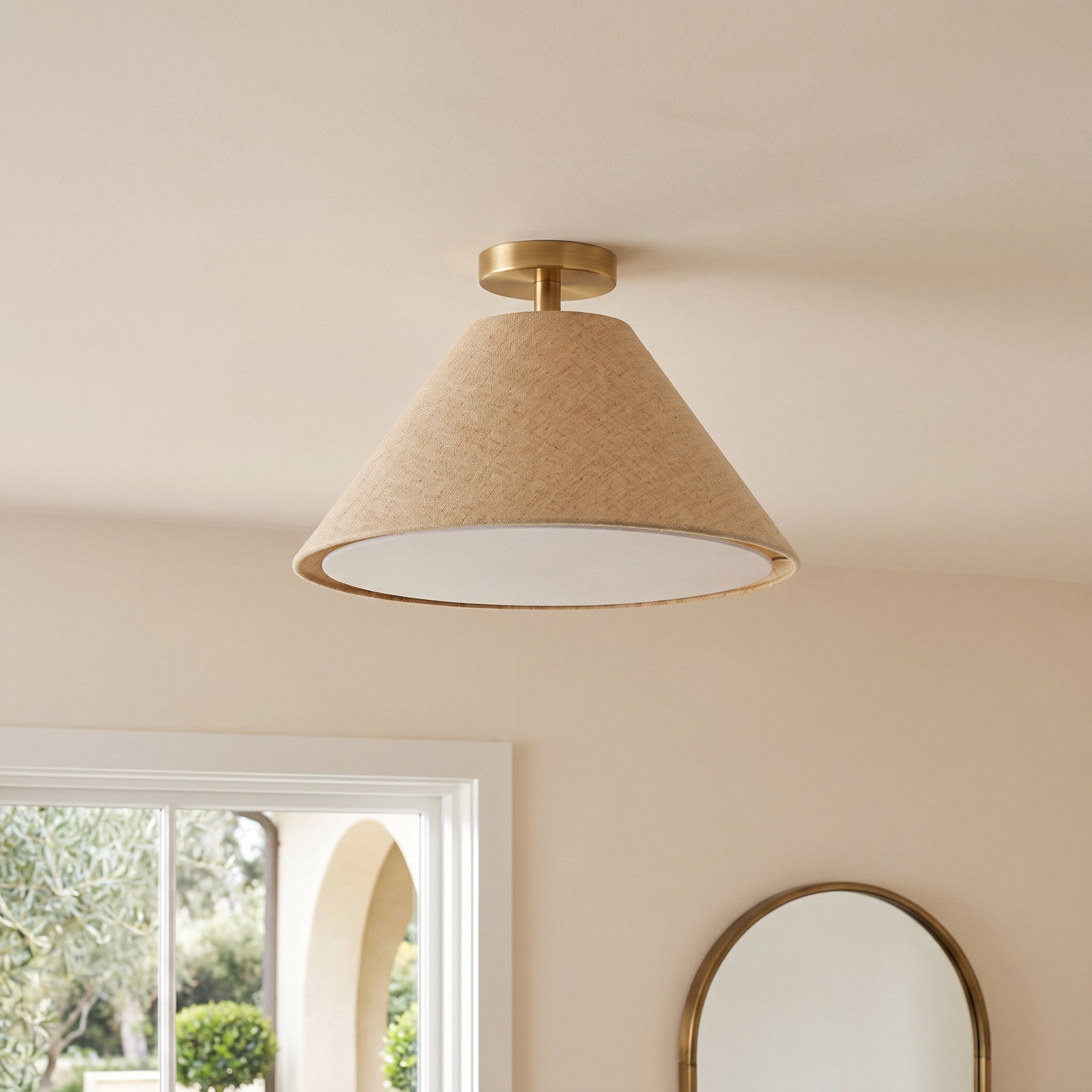 Trion Single Light Stainless Steel Flush Mount, Light Brown/White