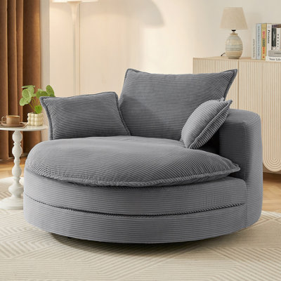 360°Swivel Sofa Chair Accent Barrel Chair 57.5" Swivel Round Chair With Dual-Layer Cushion Design And 3 Removable Pillows, Bedroom, Office And Hotel