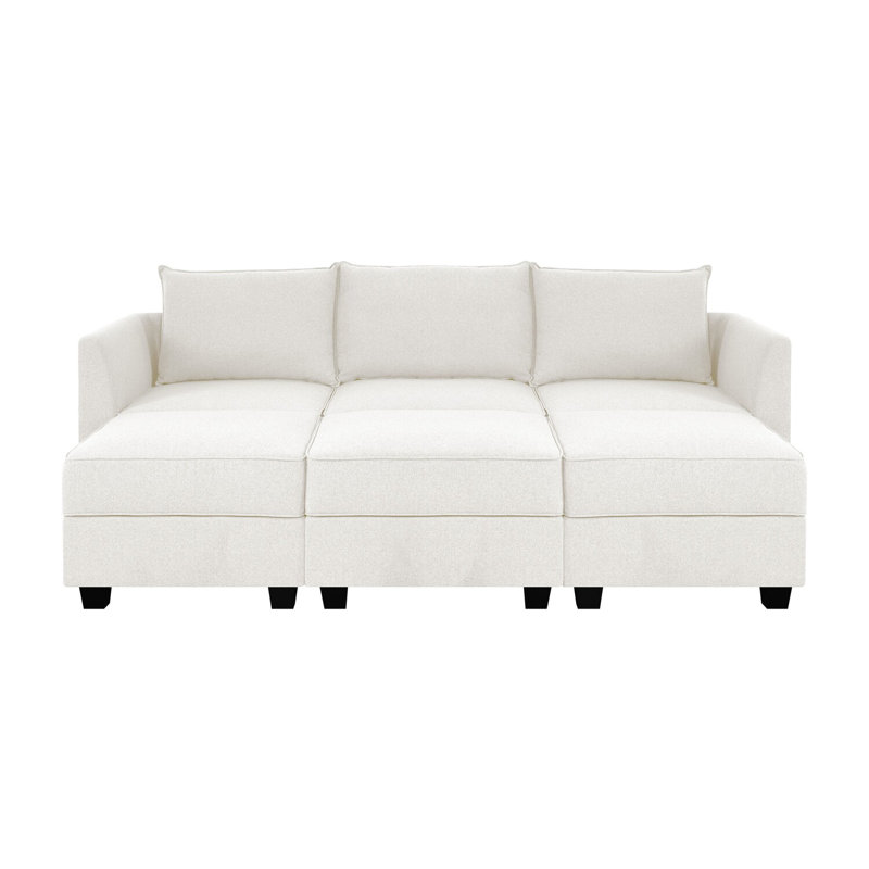 Canapé confortable avec repose-pieds triple Marchelo, Duvet blanc