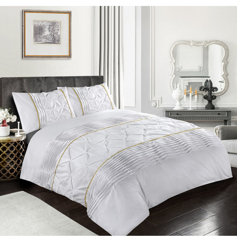 Moe Geometric Shapes Duvet Cover Set with Pillowcases, Silver, Super King - 2 Standard Pillowcases