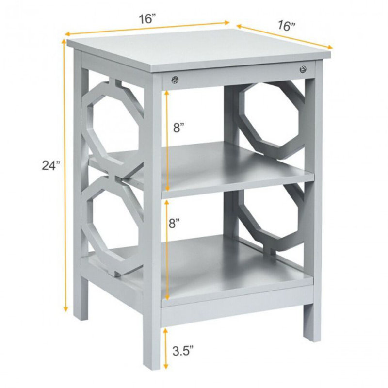 2 Pieces 3-Tier End Table with Stable Structure for Living Room, Gray