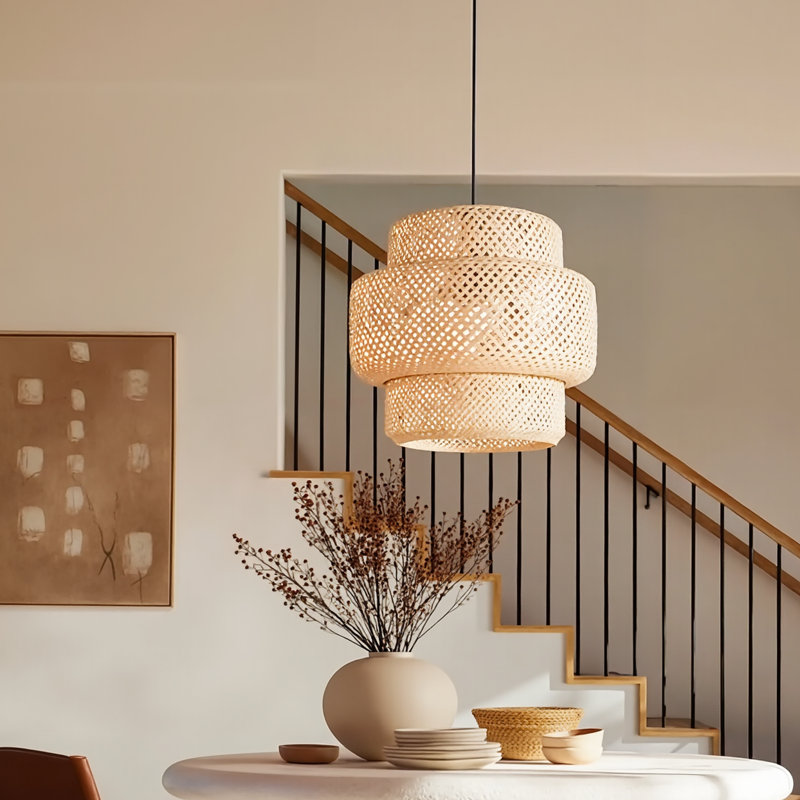 Keaney 1 - Light Single Geometric Pendant, 13.77" H x 13.77" W x 13.77" D, Natural