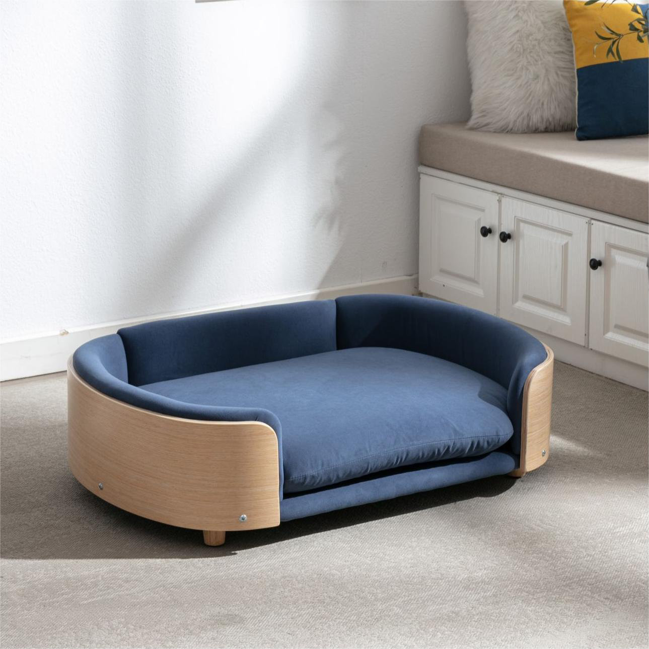 Inira Pet Bed, Dark Blue/Natural, 38.58" H x 26.77" W x 11.02" D