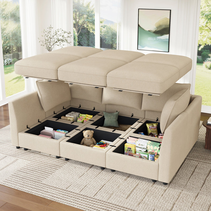 Canapé-lit modulaire en L Tremee, Polyester beige