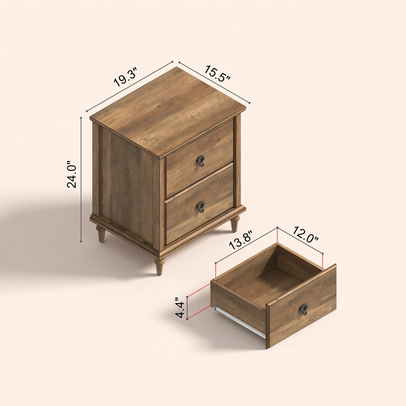 Aleana 21.5" H Solid Wood Tapered Legs 2-Drawer Nightstand (Set of 2)