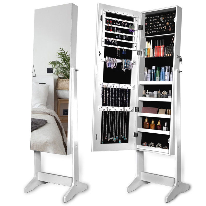 Armoire à bijoux 16,1 po de largeur avec miroir, Brun
