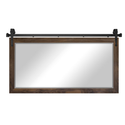 Ozark Hardwood Beveled Mirror With Steel Barn Door Rail