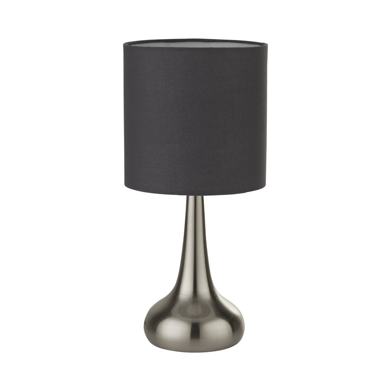 Esaw Metal Table Lamp, Satin Silver Base/Dark Grey Shade