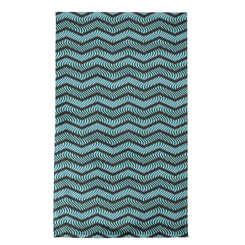 Serviette de thé à chevrons ondulés Stephenie, Aqua / noir, Sergé de coton