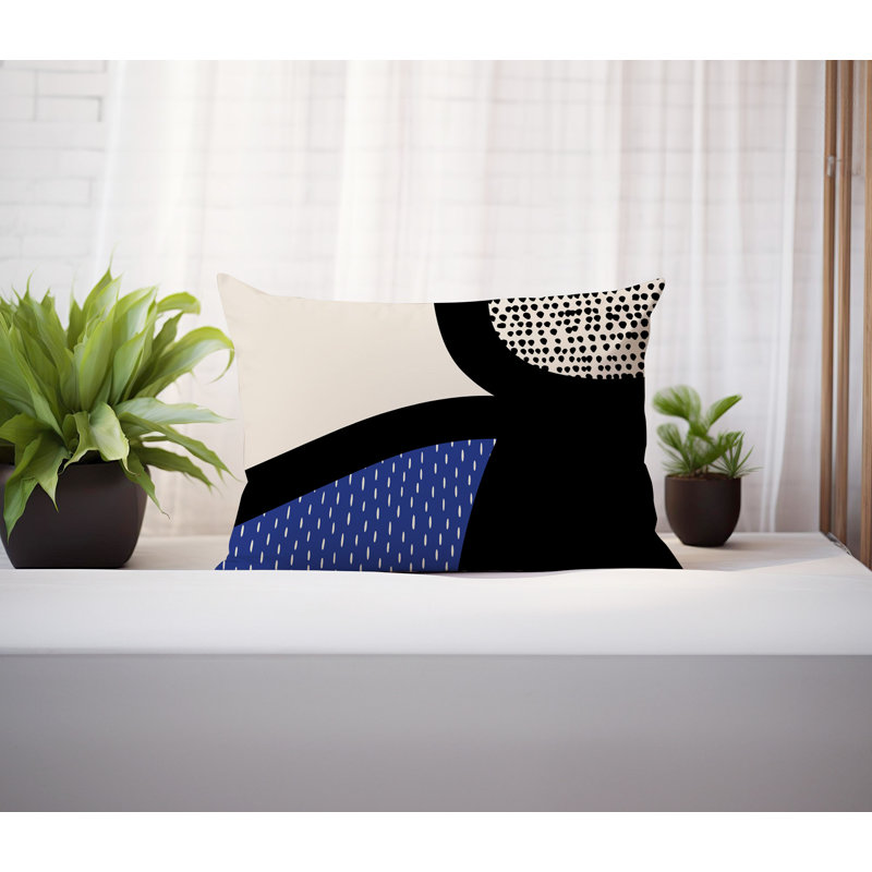 Coussin lombaire réversible intérieur / extérieur Vikka, H 18 po x l 25 po, Bleu marine / noir / blanc cassé