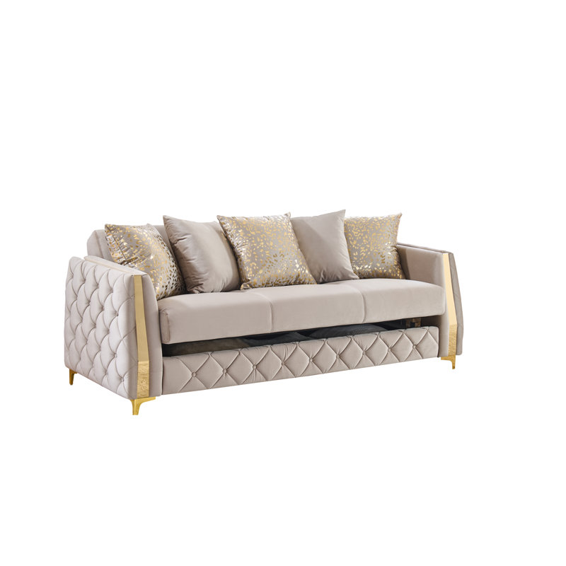 Keivin 88'' Upholstered Sleeper Sofa, Taupe