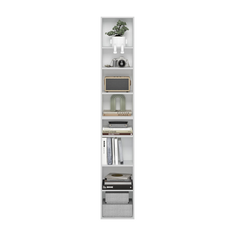 Fulda  Space Saving Storage Shelf Bookcase, Width, , White, (8 Shelves) 70.9"H x 11.8"W x 9.3"D