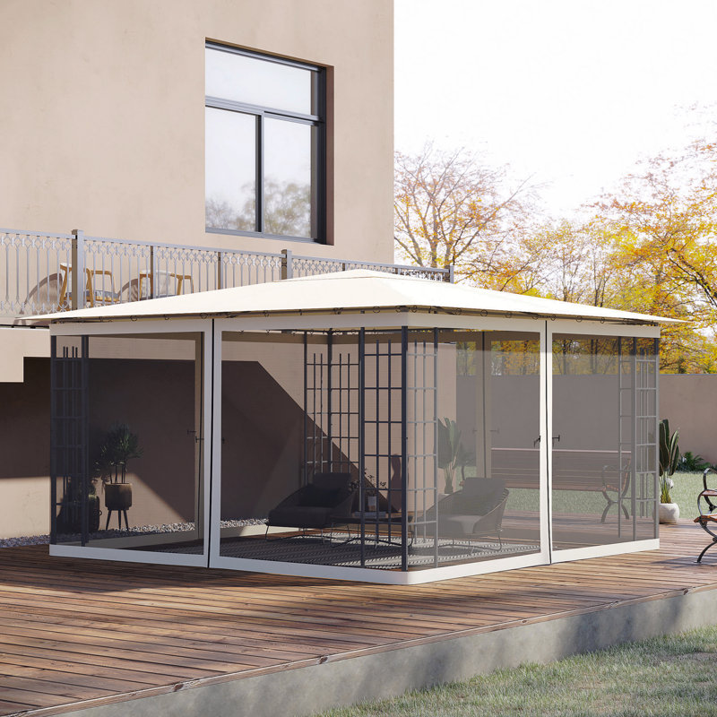 Panneau latéral de pavillon de jardin 13 x 13 pi, pour une utilisation extérieure avec filet grillagé (crème), Blanc