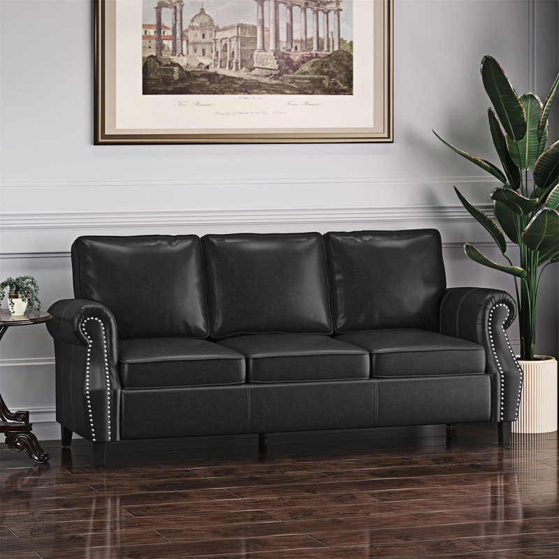 Coryon 3 Seater Sofa with Nailhead Trim, Accent Sofa Contemporary Accent Pillows Included, Beige Polyester