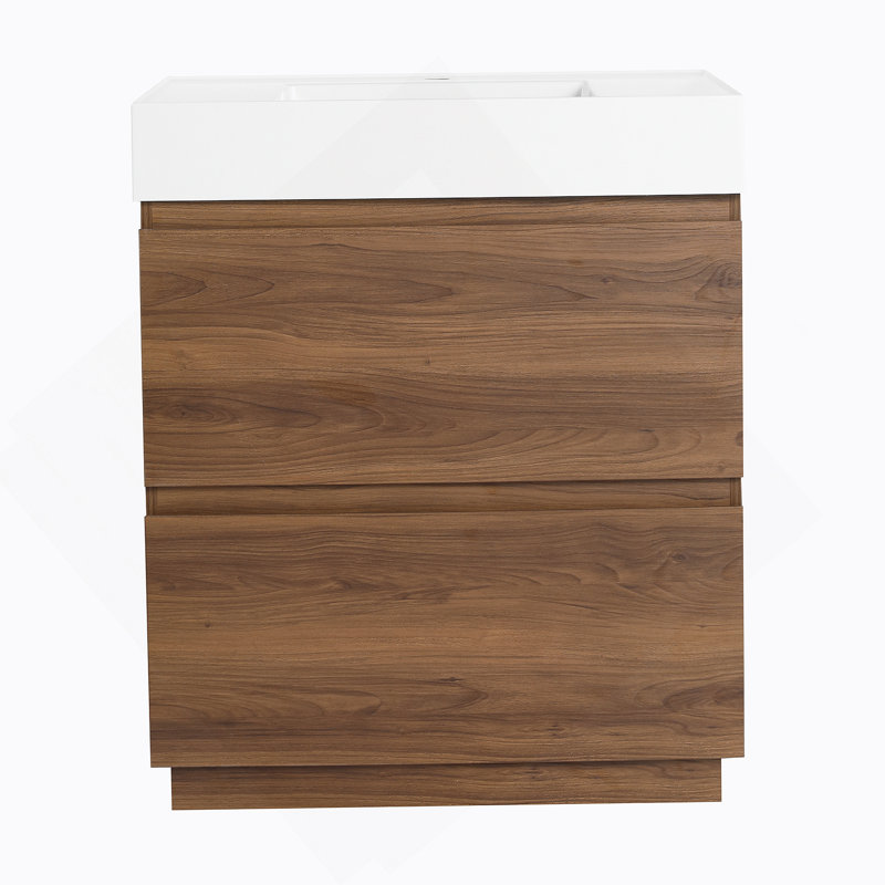 Meuble-lavabo 30 po avec lavabo simple, meuble-lavabo encastré moderne avec double tiroir, meuble-lavabo autoportant, bois d'ingénierie, brun