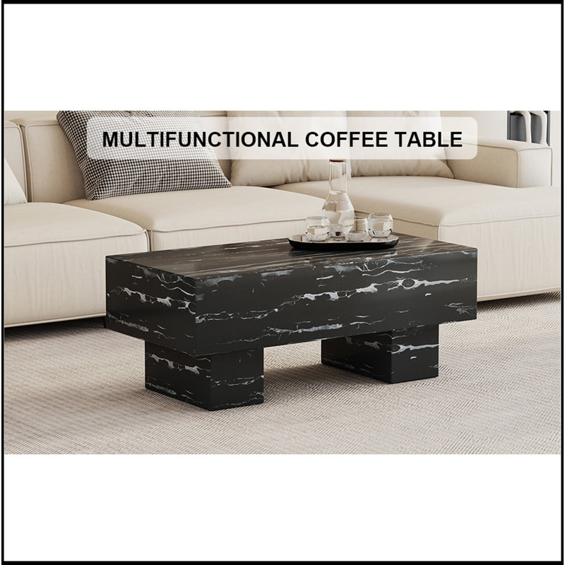 The Black Coffee Table Has Patterns. Modern Rectangular Table, Suitable For Living Rooms And Apartments. 43.3"*21.6"*17.2"