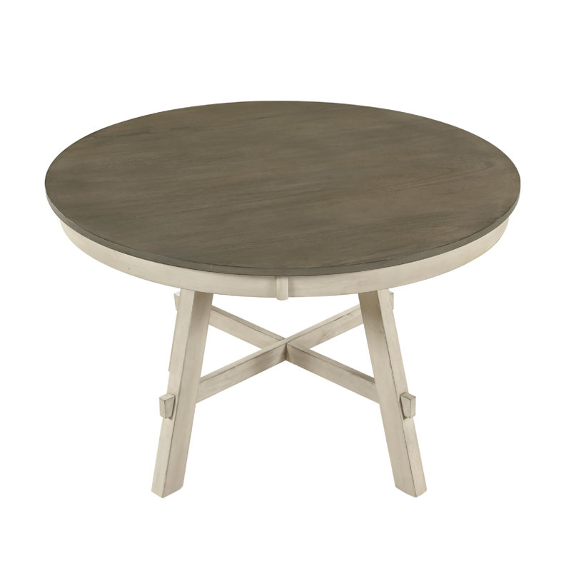 Oma Dining Table, 48 Inch Round Graywash Top, Antique White Base