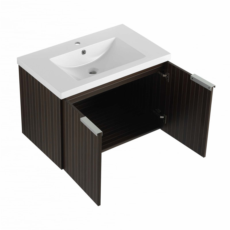 Meuble-lavabo de salle de bain avec lavabo en résine, portes à fermeture douce, conception à fixation flottante, 30"