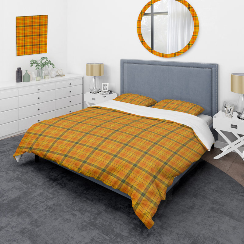 Tartan à carreaux orange - ensemble de housse de couette abstrait - microfibre de polyester