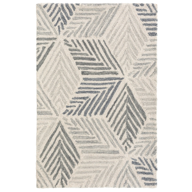 Karari Blue Hand Hooked Wool Rug, Rectangle 4' x 6'