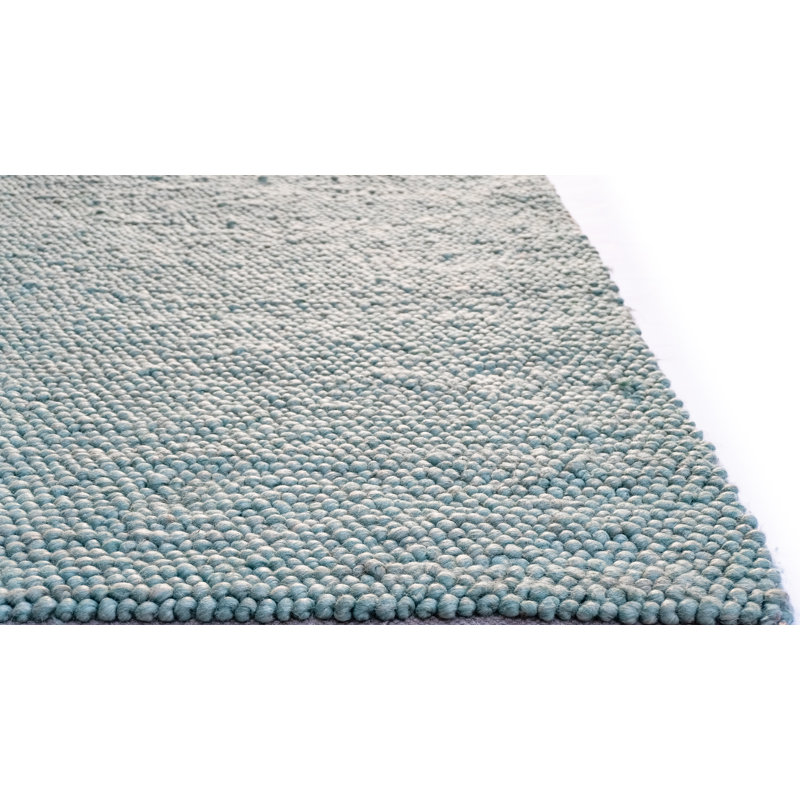 Tapis en laine / nylon noué à la main de couleur unie Jossi, Turquoise, Rectangulaire 9 pi x 13 pi