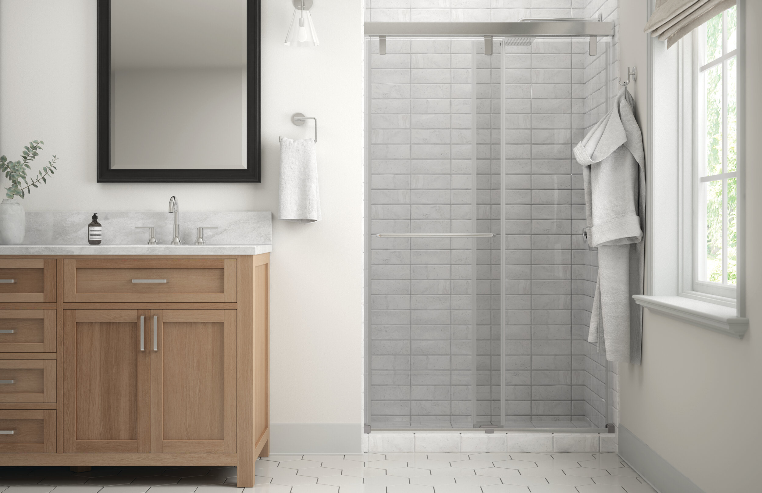 Delta Classic 48 In X 71 1 2 In Mod Semi Frameless Sliding Shower   Delta Classic 48 In X 71 12 In Mod Semi Frameless Sliding Shower Door 14 In 6mm Clear Glass 