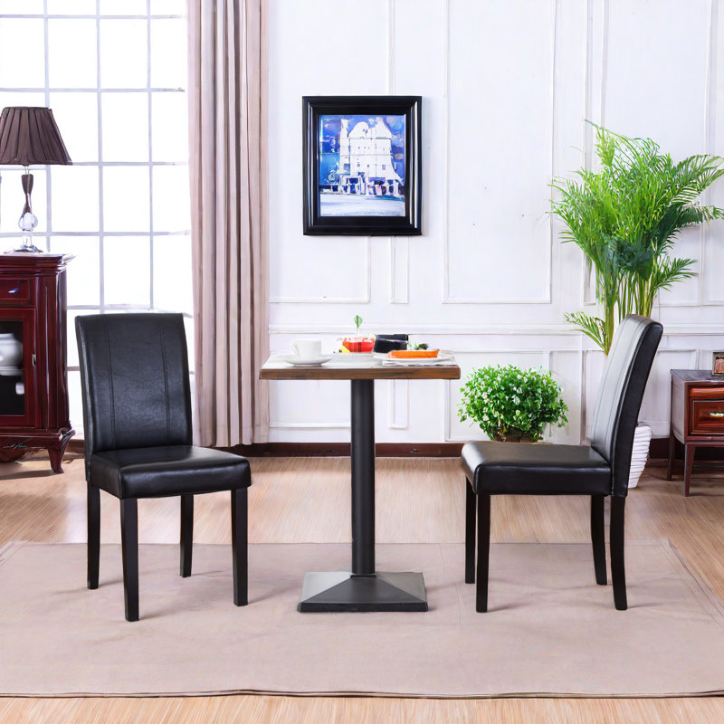 Critchfield Solid Wood and Faux Leather Dining Parson Chair(Set of 2), Black