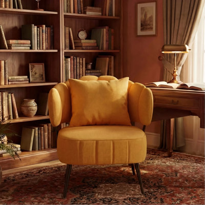 Decorative armchair with a spring seat cushion and slipcover, Chenille living room tub chair, comfortable modern sofa armchair, ideal for reading in small bedrooms, YELLOW