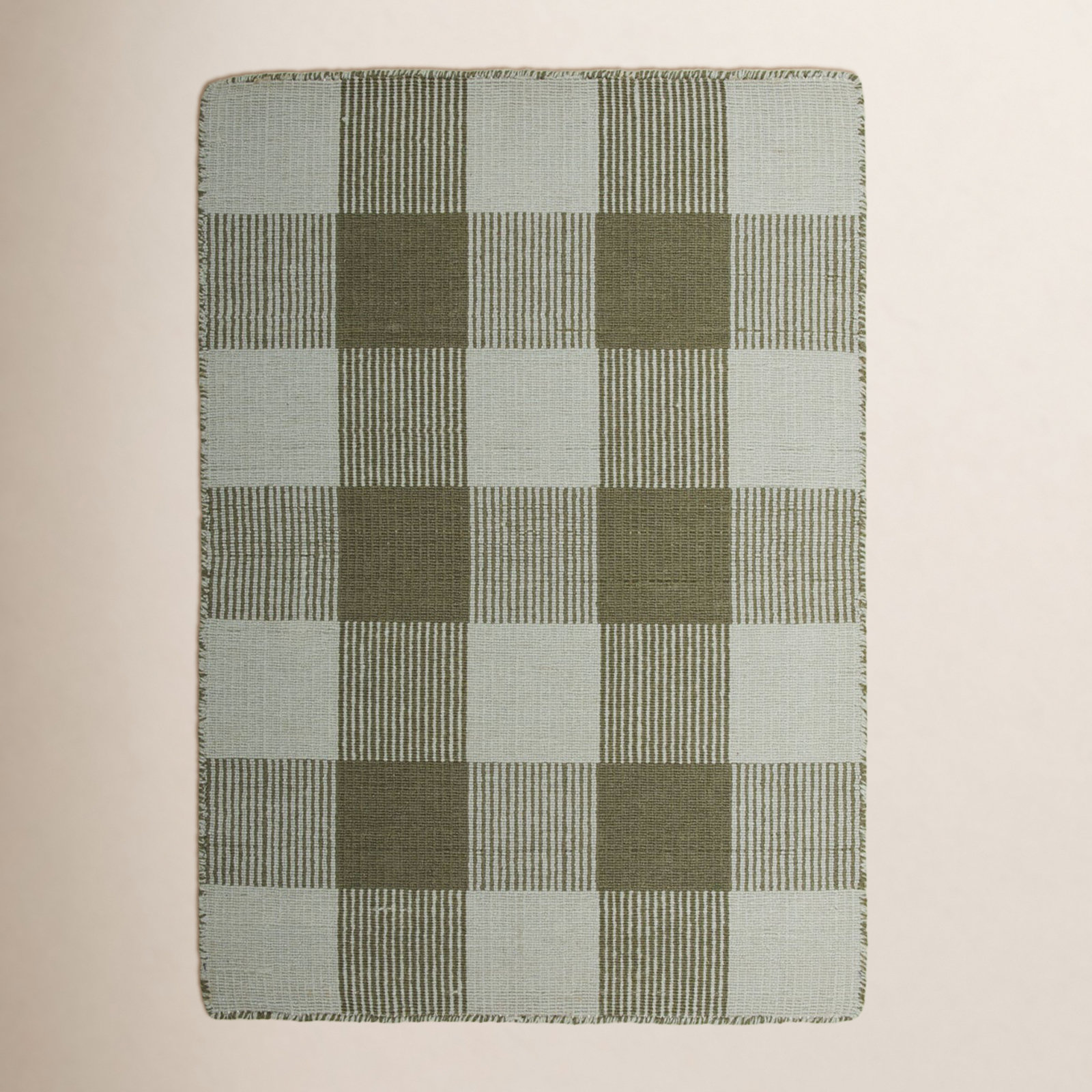 Simple Gingham Shag Wool Rug, Rectangle 8' x 10', Olive/Sage
