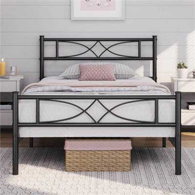 Simple Metal Bed Frame with Curved Design Headboard and Footboard