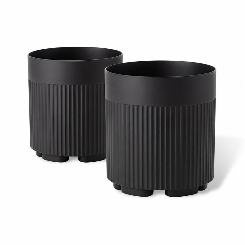 Pot de fleurs en plastique côtelé de 40 cm (16 po), paquet de 2, Black, 2