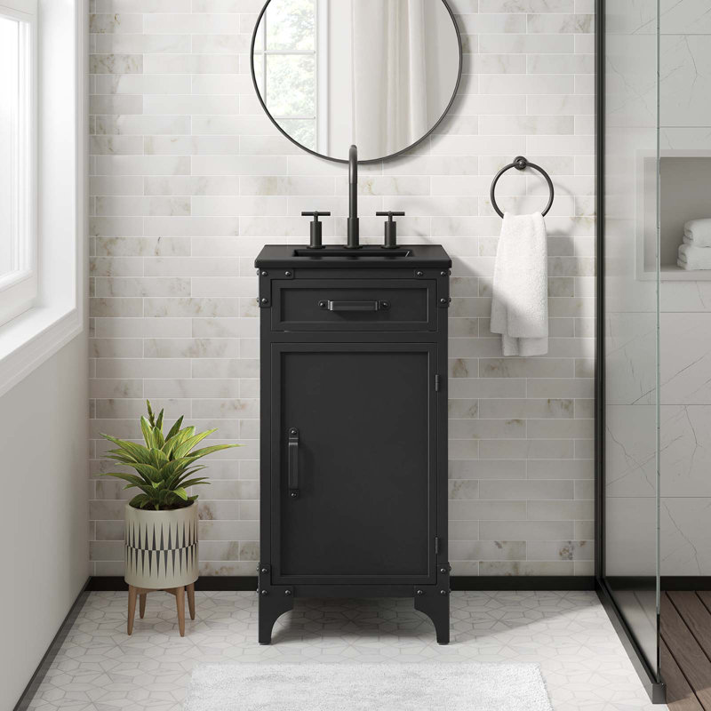 Modway Steamforge 17'' Free Standing Single Bathroom Vanity with Ceramic Top, Black