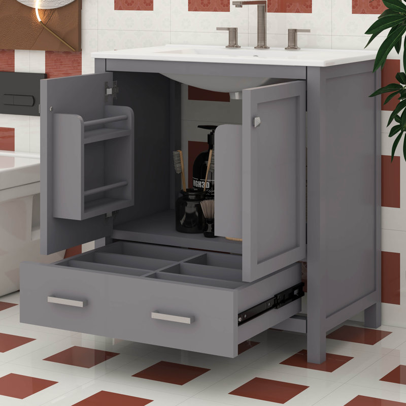30" Bathroom Vanity With Sink Top, Combo Set, Small Bathroom Vanity Cabinet With 2 Soft Closing Doors And Drawer, Gray