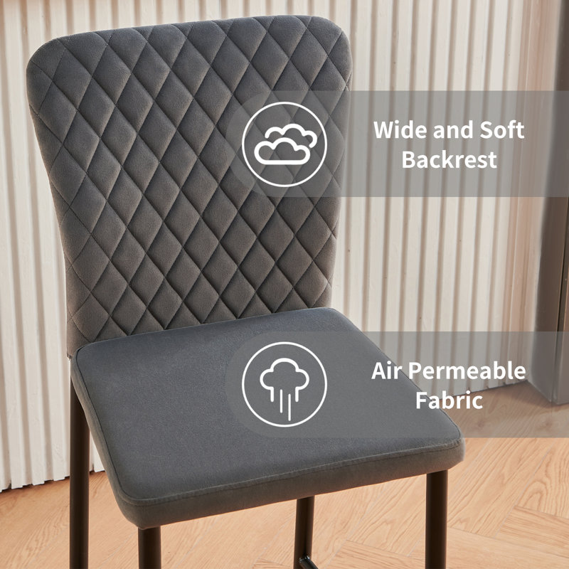 Belony Velvet Modern Upholstered  Armless Bar Stool, Grey