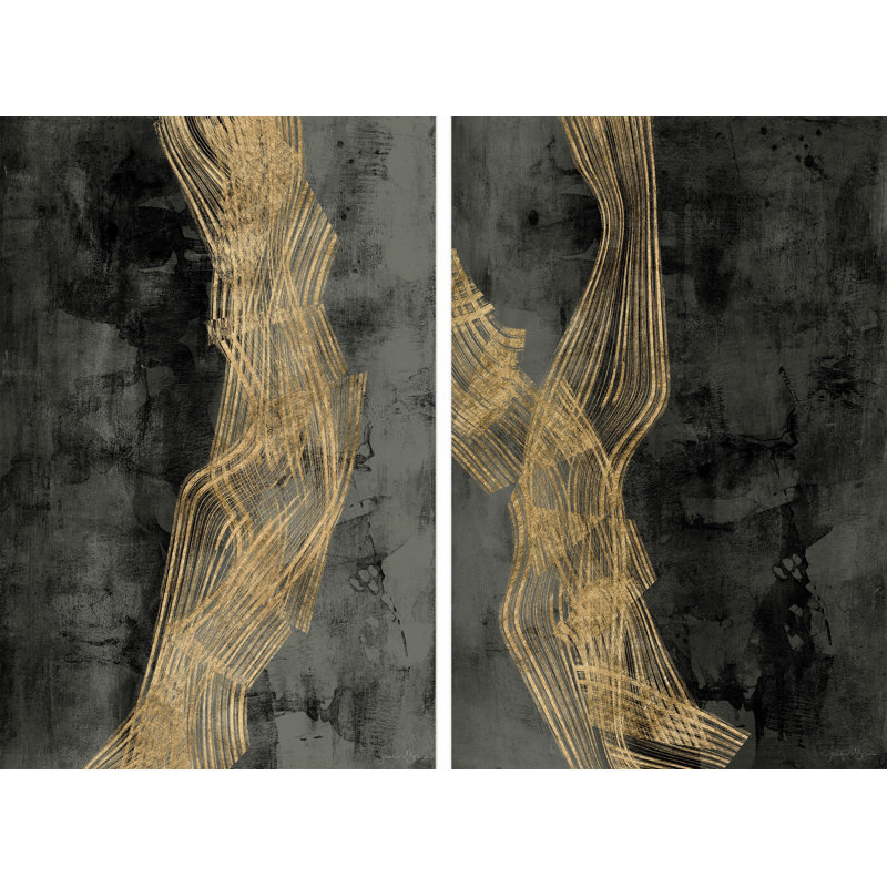 « golden ondulations ii », ensemble de 2 reproductions d’art sur toile tendue, H 18 po x l 12 po x L 1,5 po