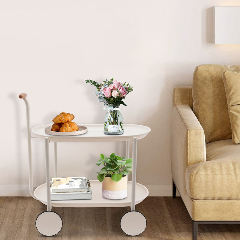 25.4'' H x 16.5'' W 2-tier Utility Cart with Wheels, White