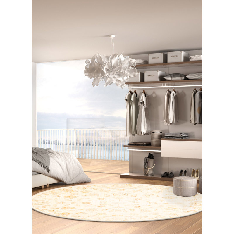 One-of-a-Kind 4'1" New Age Round Wool Area Rug in Cream
